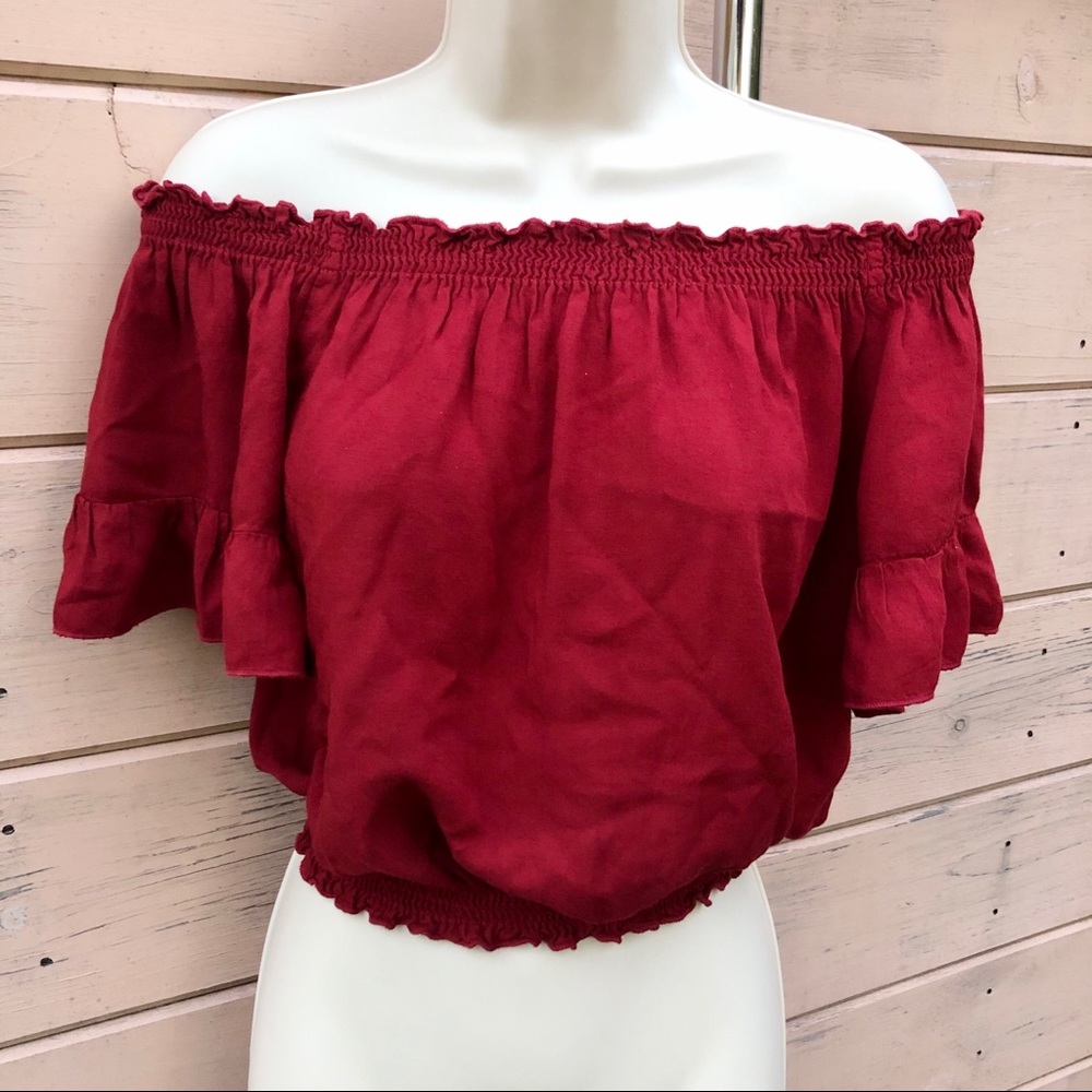 Brandy Melville Short Sleeve Off Shoulder Red Top